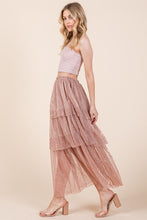 Load image into Gallery viewer, Elastic Waisted Embossed Mesh Tiered Ruffle Skirt
