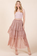 Load image into Gallery viewer, Elastic Waisted Embossed Mesh Tiered Ruffle Skirt
