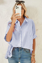 Load image into Gallery viewer, Stripe Button Up Dolman Shirt
