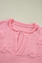 Load image into Gallery viewer, Flower Pattern Knitted Notched Neck Sweater