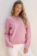 Load image into Gallery viewer, Flower Pattern Knitted Notched Neck Sweater