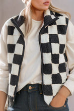 Load image into Gallery viewer, Checkered Sherpa Collared Jacket Vest