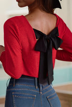 Load image into Gallery viewer, Sweet Bowknot Backless V Neck Long Sleeve Top