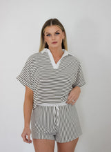 Load image into Gallery viewer, Striped Co-Ord Lounge Set | Oversized Batwing Sleeve Top + Shorts
