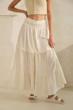 Load image into Gallery viewer, Coastal Whisper Ivory Lace Trim Tiered Maxi Skirt
