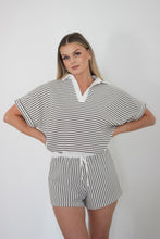 Load image into Gallery viewer, Striped Co-Ord Lounge Set | Oversized Batwing Sleeve Top + Shorts