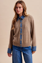 Load image into Gallery viewer, The Aspen Denim Trim Cardigan – Latte