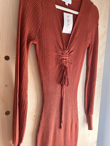 RUST | Drawstring knit midi dress