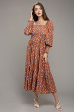 Load image into Gallery viewer, Floral Print Shirred Ruffle Hem Dress
