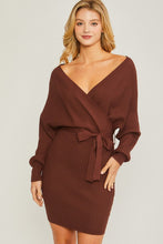 Load image into Gallery viewer, Off Shoulder Wrap Belted Ribbed Knit Dress
