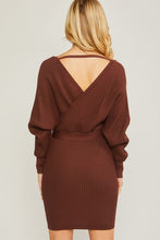 Load image into Gallery viewer, Off Shoulder Wrap Belted Ribbed Knit Dress
