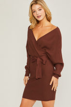 Load image into Gallery viewer, Off Shoulder Wrap Belted Ribbed Knit Dress

