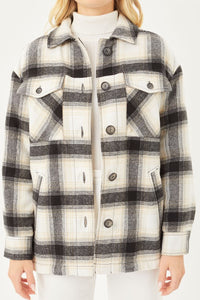 Plaid Button Up Jacket with Sherpa Lining