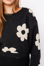 Load image into Gallery viewer, Long Sleeve Crop Sweater with Daisy Pattern
