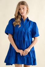 Load image into Gallery viewer, Button up tiered puff | shirt Dress
