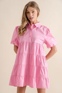 Button up tiered puff | shirt Dress
