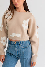 Load image into Gallery viewer, Long Sleeve Crop Sweater with Daisy Pattern
