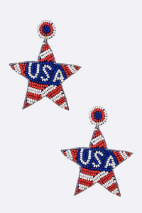 USA Flag Star Iconic Beaded Earrings