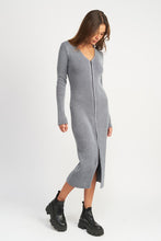 Load image into Gallery viewer, V NECK MIDI DRESS WITH TWO WAY ZIPPER

