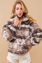 Load image into Gallery viewer, Aztec Teddy Mock Neck Zip Up Pullover
