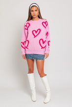 Load image into Gallery viewer, Long Sleeve Round Neck Heart Printed Sweater
