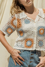 Load image into Gallery viewer, Short Sleeve Button Front Crochet Top
