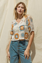 Load image into Gallery viewer, Short Sleeve Button Front Crochet Top
