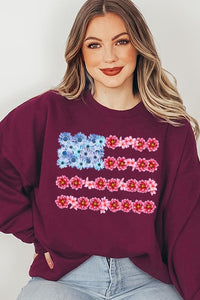 Flower USA Flag Graphic Fleece Sweatshirts