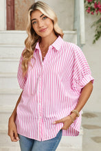 Load image into Gallery viewer, Stripe Button Up Dolman Shirt
