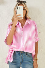 Load image into Gallery viewer, Stripe Button Up Dolman Shirt
