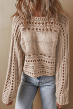 Load image into Gallery viewer, Gray Hollow-out Cable Knit Cropped Sweater
