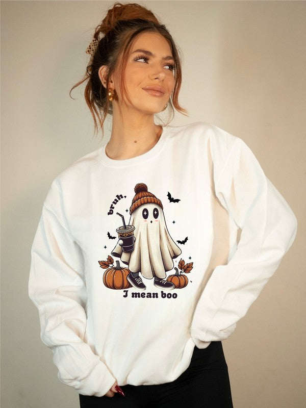 Bruh I Mean Boo Graphic Crewneck Sweatshirt