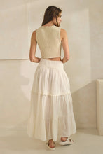 Load image into Gallery viewer, Coastal Whisper Ivory Lace Trim Tiered Maxi Skirt
