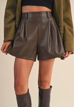 Load image into Gallery viewer, Brown | leather pleated shorts
