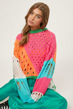 Load image into Gallery viewer, Color Block Distressed Detail Pullover Sweater
