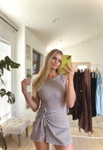 Load image into Gallery viewer, Brown gingham | wrap dress
