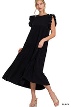 Load image into Gallery viewer, RUFFLED CAP SLEEVE BABYDOLL TIERED MAXI DRESS
