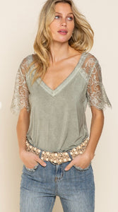 Sage | Lace sleeve top