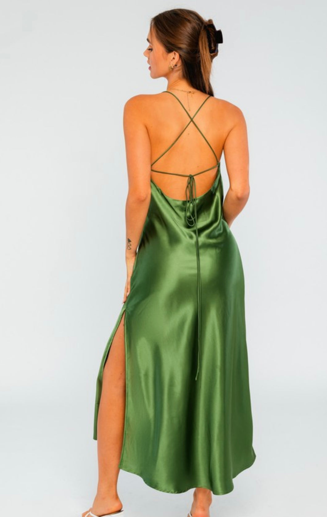 Emerald green | Satin midi dress