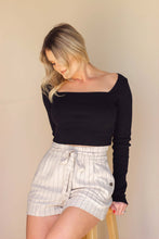 Load image into Gallery viewer, Babe | Oatmeal pinstriped shorts
