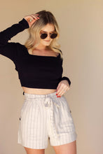 Load image into Gallery viewer, Babe | Oatmeal pinstriped shorts
